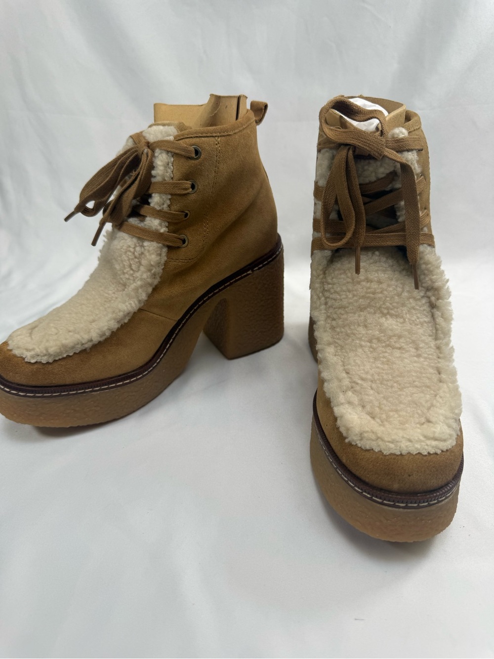 NEW Sam Edelman Shaw Boots Women 7.5 Sandstone Suede Faux Fur Platform MSRP $180